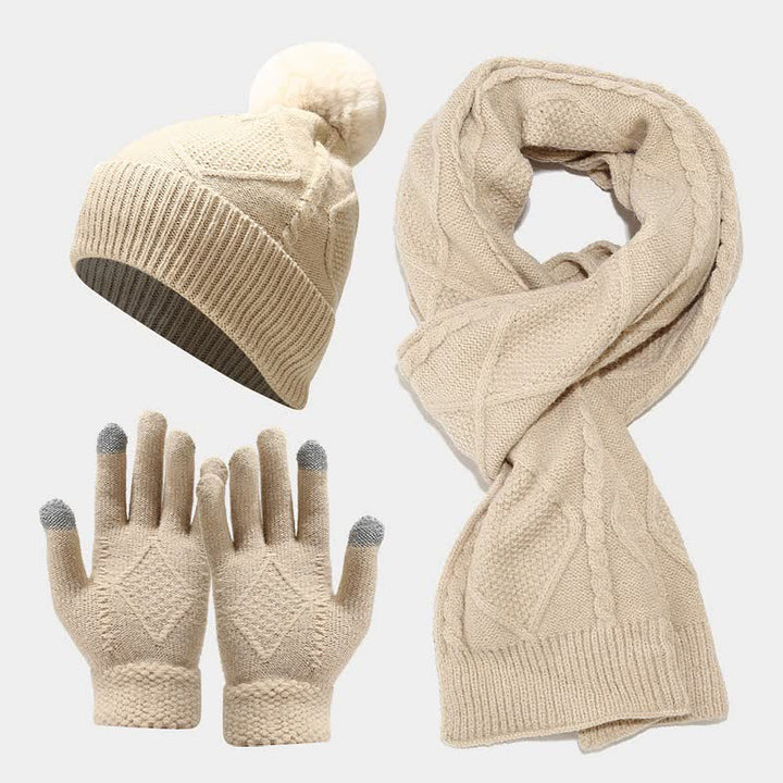 Women's Knitting Set with Hat, Scarf, and Gloves