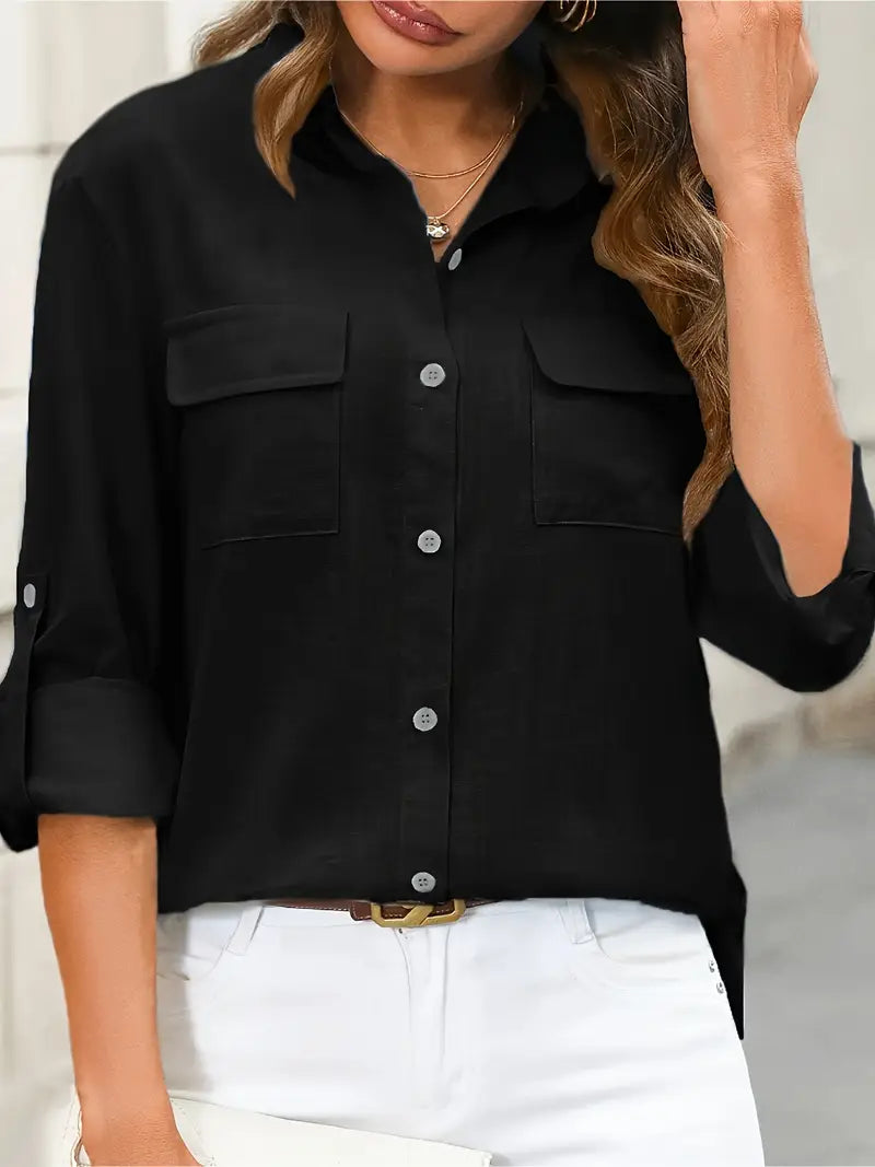 Athena - Cotton Shirt With Front Pockets