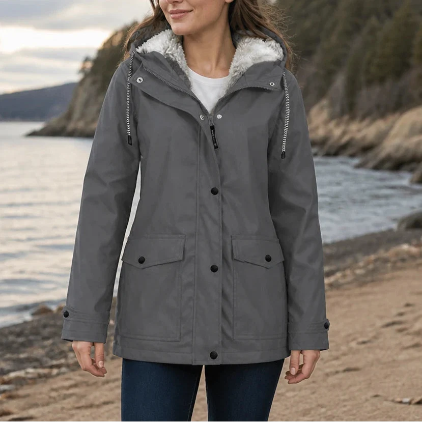 Mandy Warm and Stylish Fleece Winter Jacket with Hood, view 3 - Elena Harper