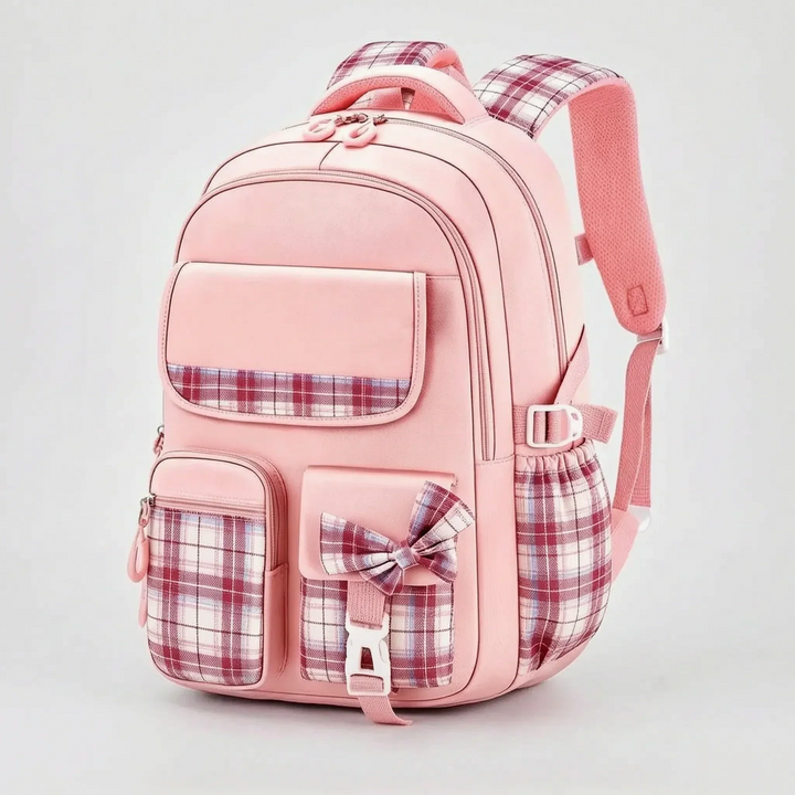 Checkered School Backpack Water-Resistant with Padded Shoulder Straps