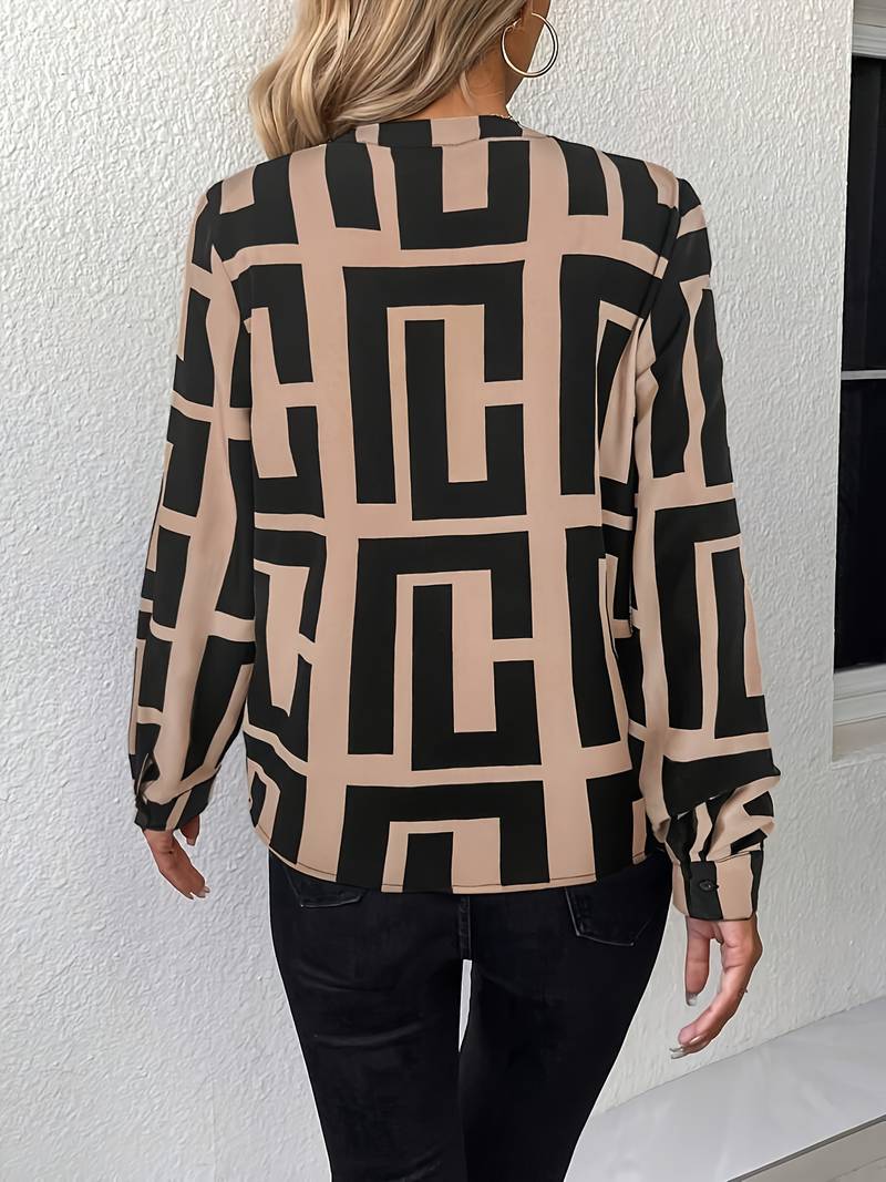 Tzipora - Elegant Long Sleeve Blouse With Geometric Print