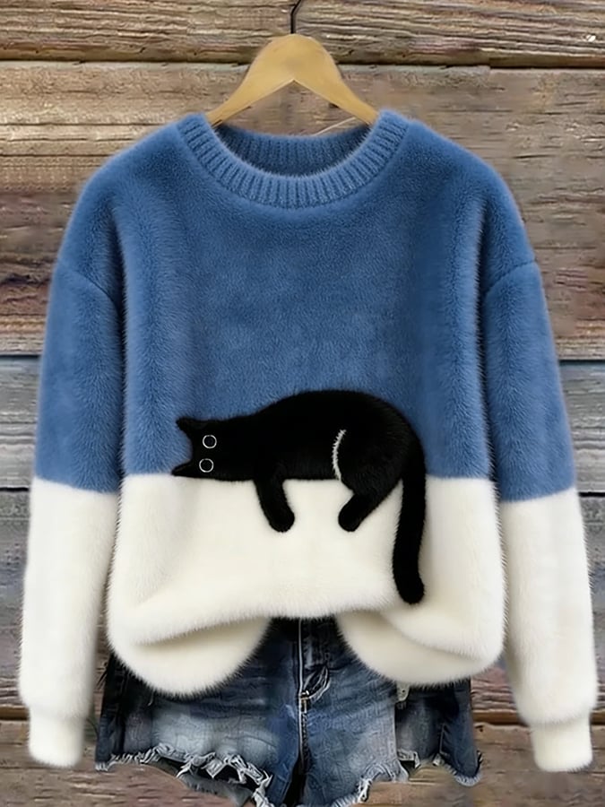 Bonnie — Cat Print Oversized Sweater