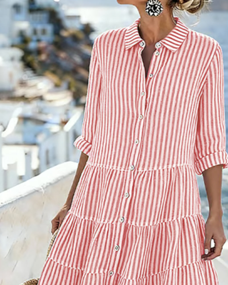 Women's A-Line Dress Casual for Spring and Summer, With Buttons and Short Sleeves, view 5 - Elena Harper