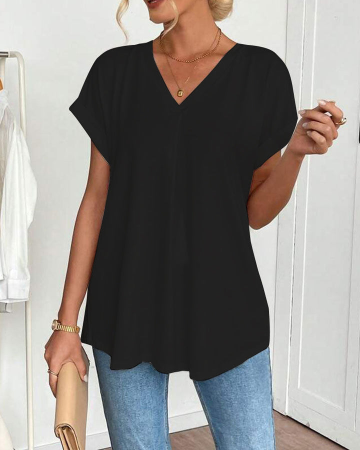 Short Sleeve Solid Color Patchwork Tee