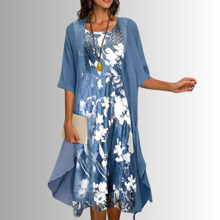 Verena Flowing Floral Two-Piece Dress, view 2 - Elena Harper