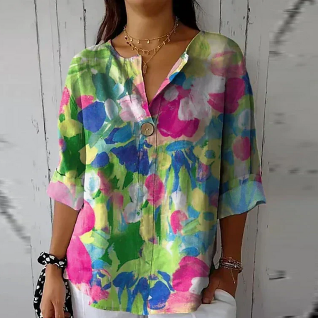 Arlene Stylish Blouse with Floral Print, view 8 - Elena Harper
