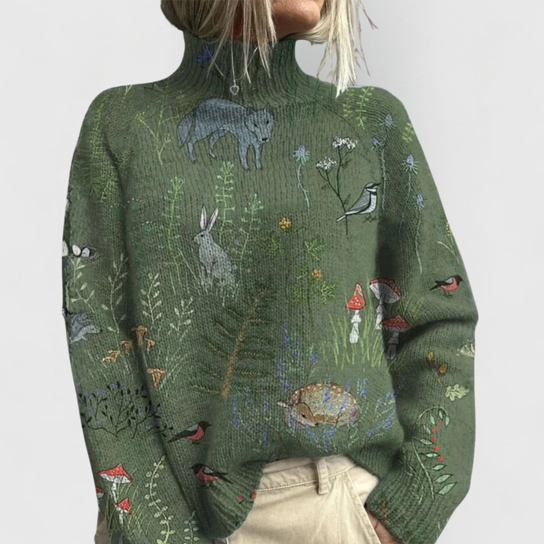 Elizabeth Cozy Women's Knit Sweater with Nature Motif, view 2 - Elena Harper