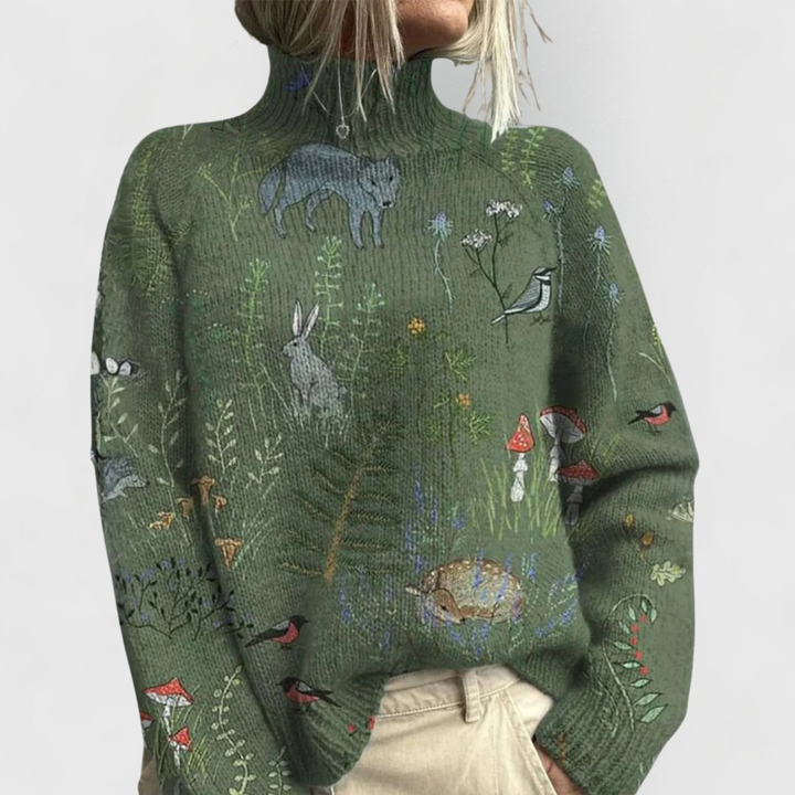 Elizabeth Cozy Women's Knit Sweater with Nature Motif, view 2 - Elena Harper