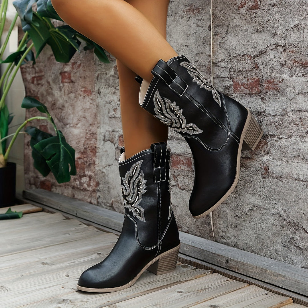 Ladies' Western Boots for Wide Calves with Embroidered Shaft