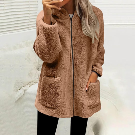 Women's Zip-Up Fleece Jacket with High Collar and Pockets