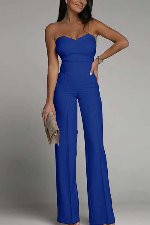 Strapless Flared Leg Jumpsuit, view 3 - Elena Harper