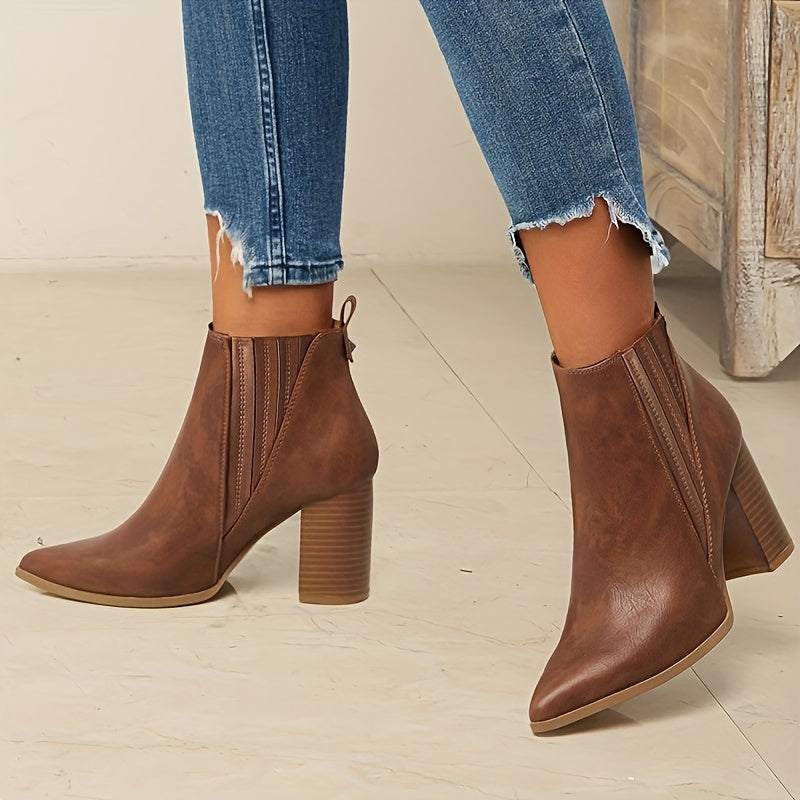 Olivia | Elegant Pointed-Toe Ankle Boots with Block Heel