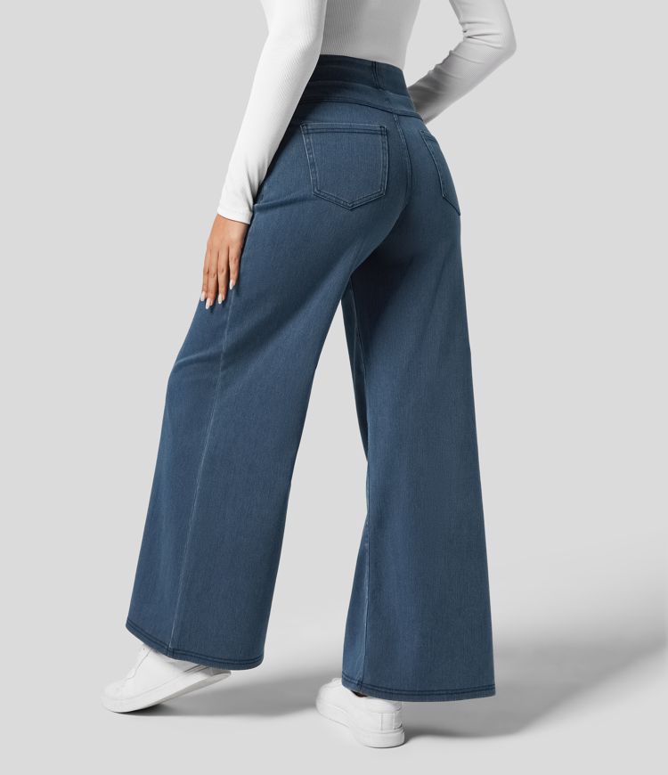 Ladies High Waist Comfy Elastic Pants – Black, Casual Stretch Fabric for Daily Use