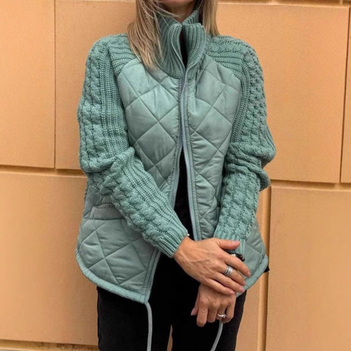 Women’s Padded Jacket with High Collar – Warm Zip-Up Knit Down Jacket