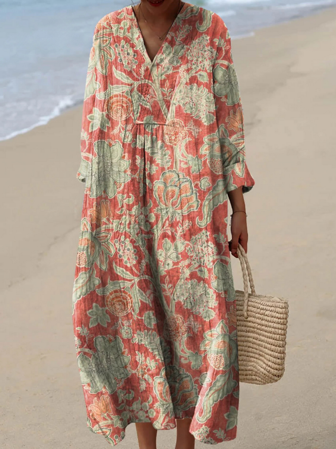 Women's Elegant Vintage Floral Print Long Sleeve Dress