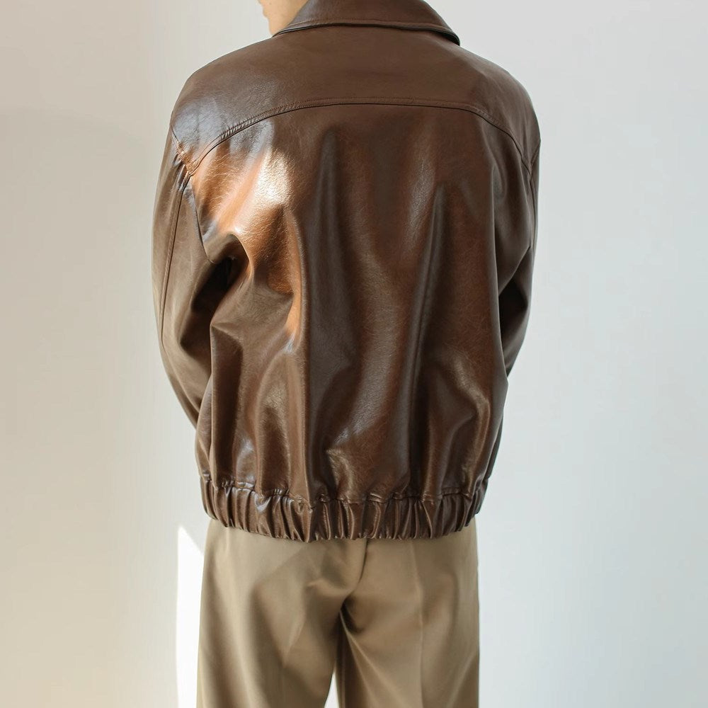 Short Leather Jacket with Zipper for Men - Emar