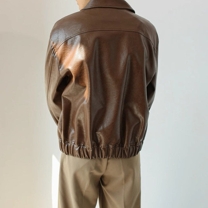 Short Leather Jacket with Zipper for Men - Emar