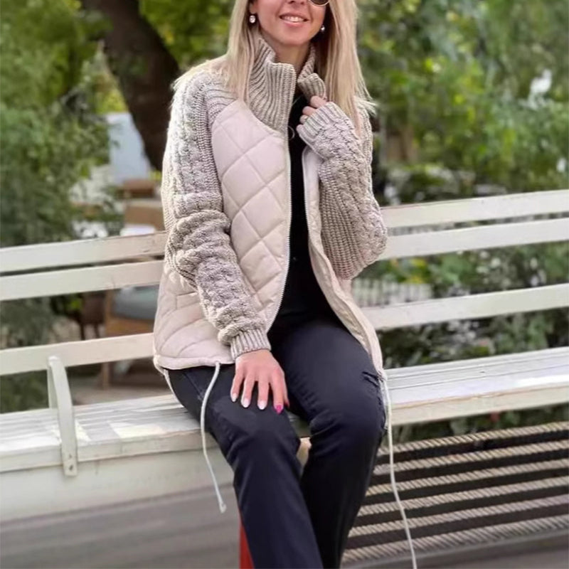 Women’s Padded Jacket with High Collar – Warm Zip-Up Knit Down Jacket