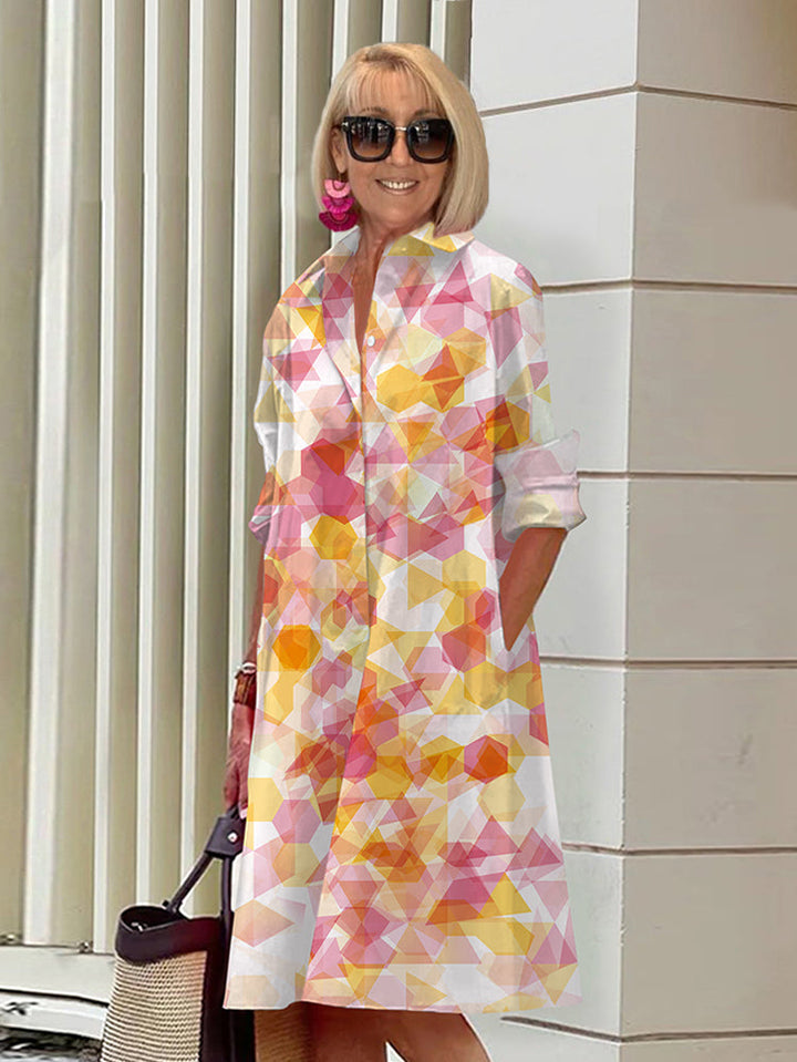 Danica Chic Geometric Shirt Dress, view 2 - Elena Harper