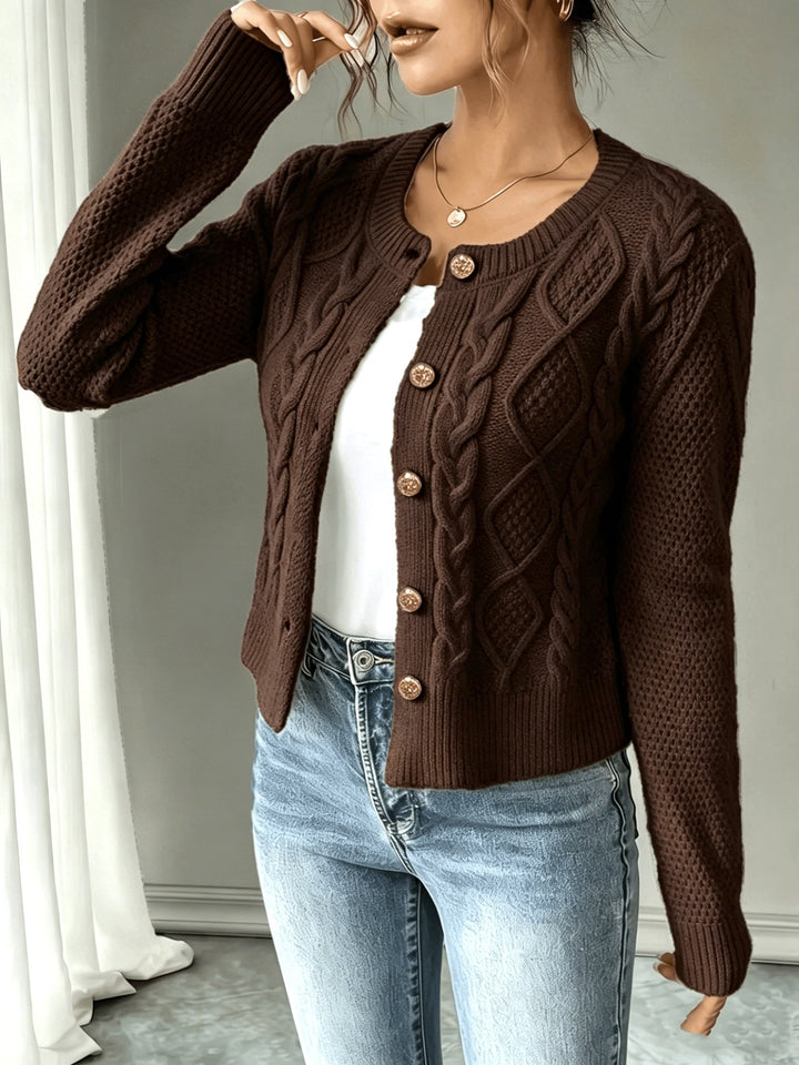 Isabelle - Elegant Twisted Knit Cardigan with Round Neck