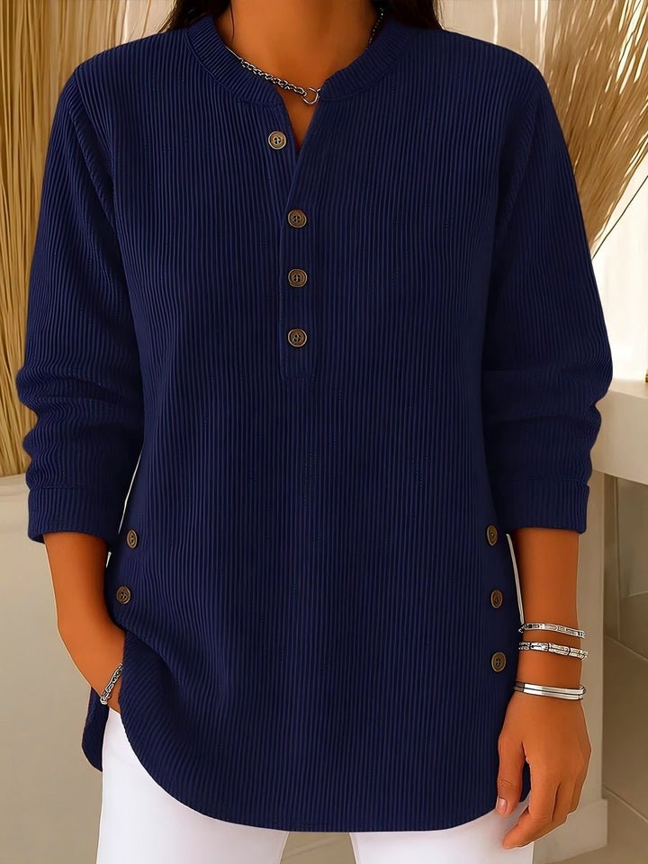 Women's Ribbed Blouse with Decorative Buttons
