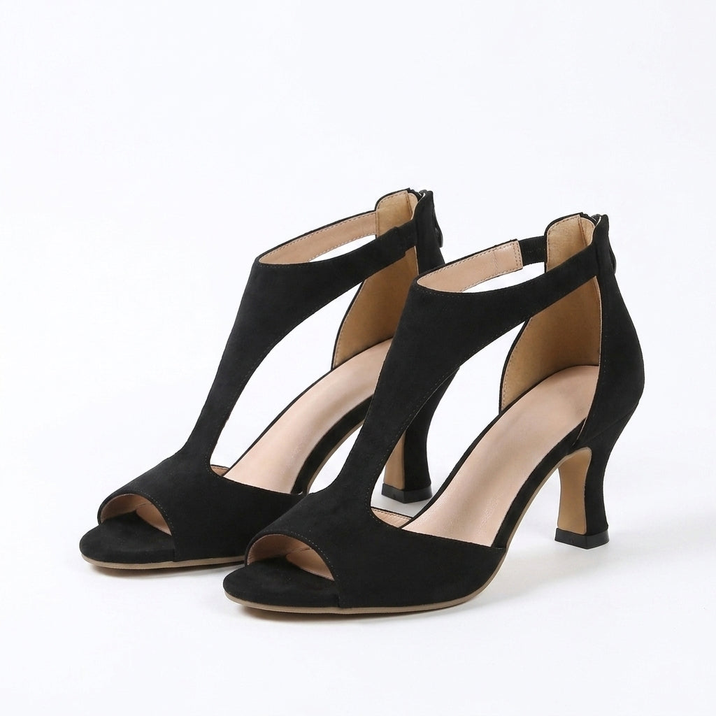 Black Orthopedic Heeled Sandals Comfortable Block Heel Summer