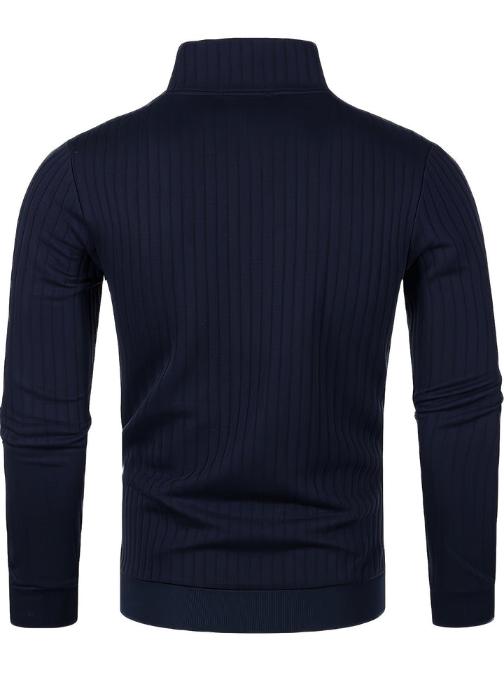 Thatcher Ribbed Quarter-Zip Sweater, view 3 - Elena Harper