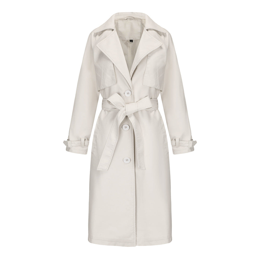 Elegant Premium Long Coat for Women – Belted Coat with Notched Collar and Loose Fit