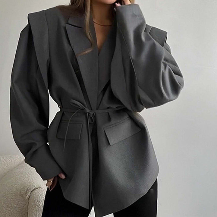Lightweight Women's Spring Jacket with V-Neck, Ties, and Long Sleeves.