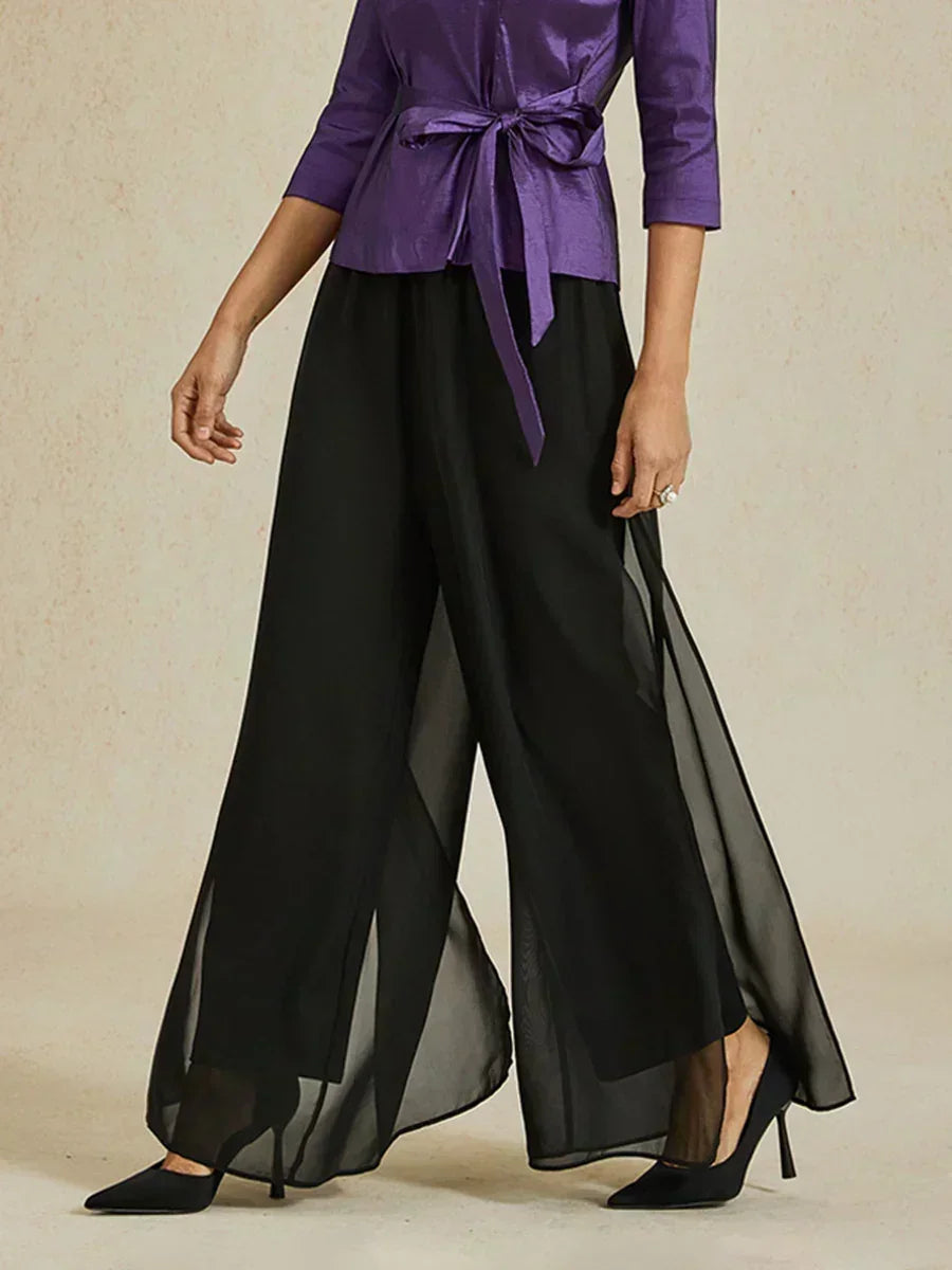 Graciana Chiffon Trousers with Straight Leg and Slit - Elena Harper