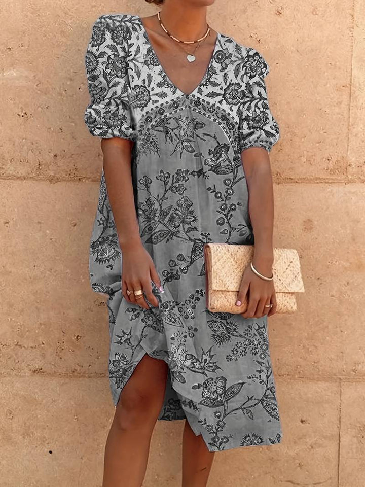 Abida Puff Sleeve V-Neck Multicoloured Dress