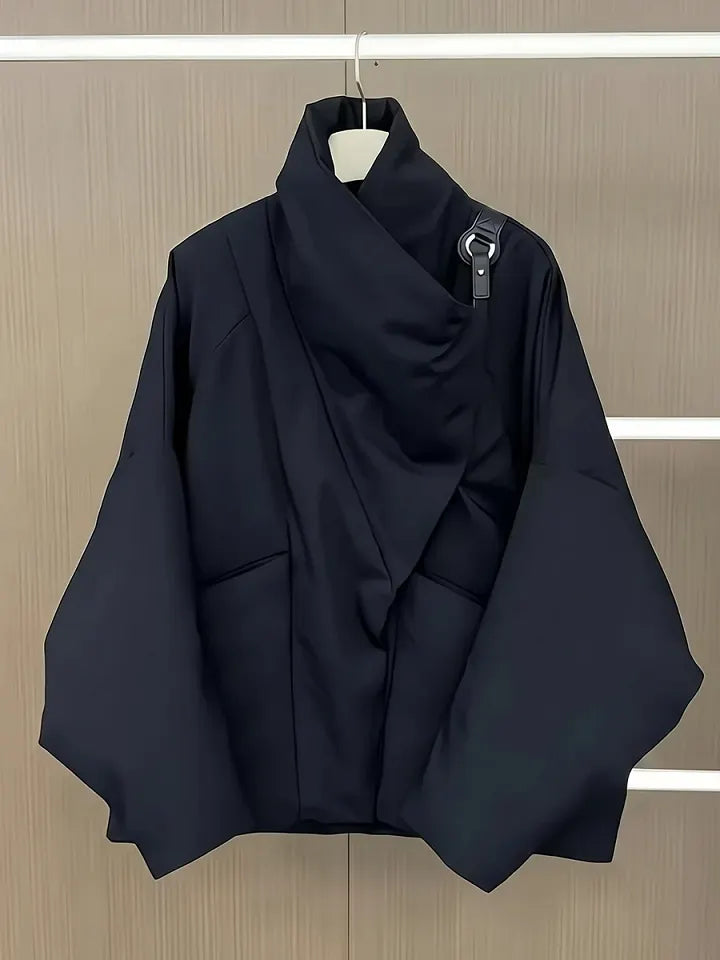 Women's Draped Collar Jacket with Asymmetrical Cut