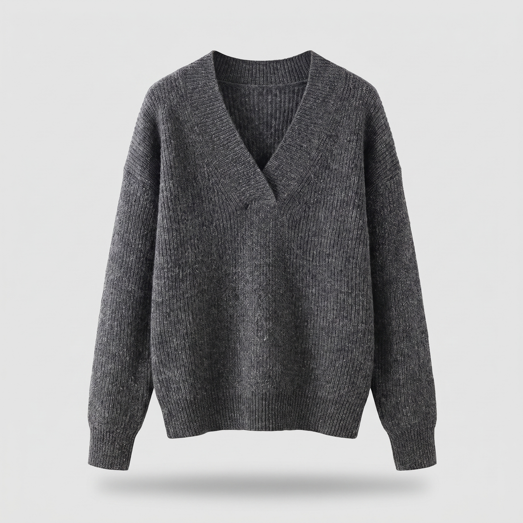Nora Elegant and Soft Knit Sweater with V-Neck, view 4 - Elena Harper