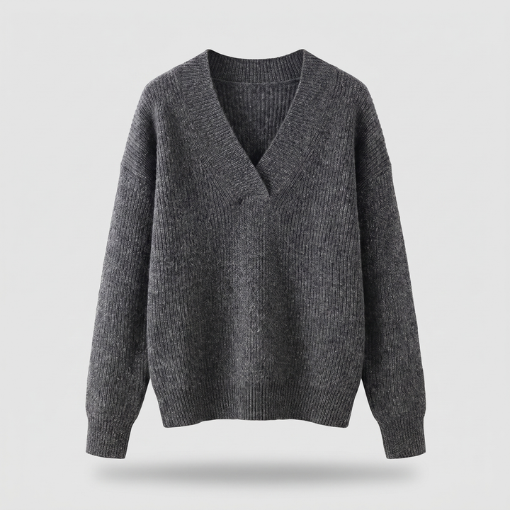 Nora Elegant and Soft Knit Sweater with V-Neck, view 4 - Elena Harper
