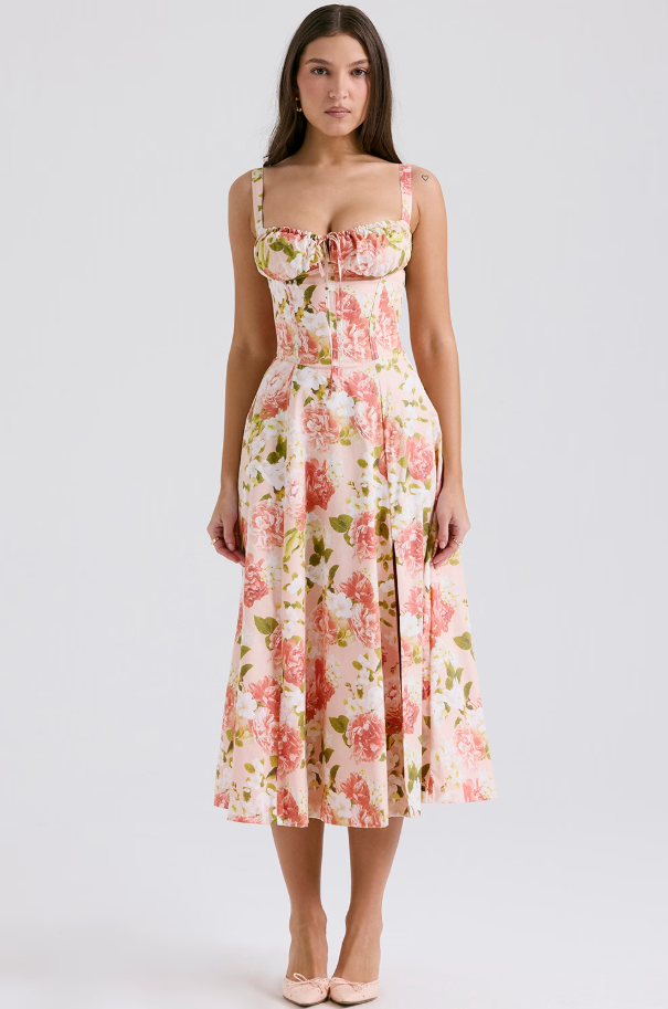 Women's Lace-Up Corset Midi Dress for Elegant Style