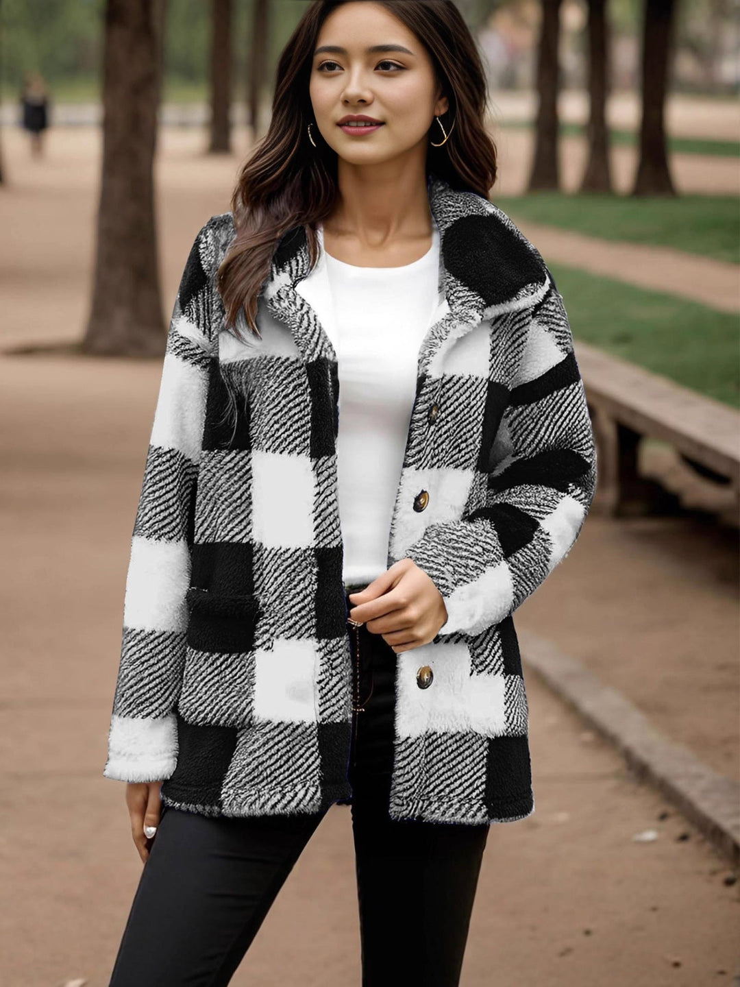 Plaid Plush Coat for Women - Warm and Practical