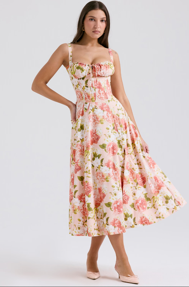 Women's Lace-Up Corset Midi Dress for Elegant Style