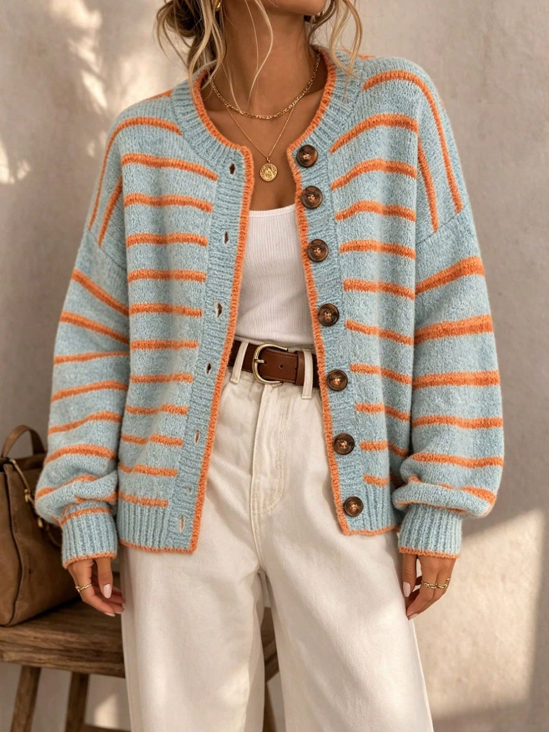Women's Crew Neck Cardigan – Chic and Casual Euro-American Style