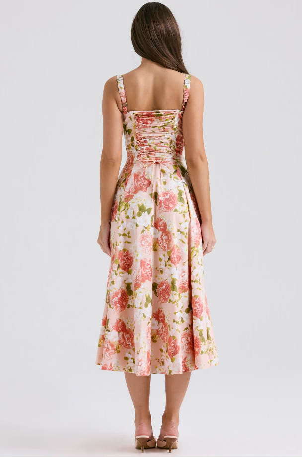 Women's Lace-Up Corset Midi Dress for Elegant Style