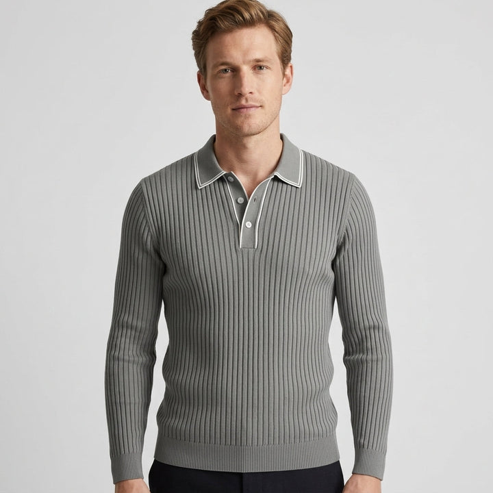 Knitted Ribbed Polo with Classic Collar for Men - Elena Harper