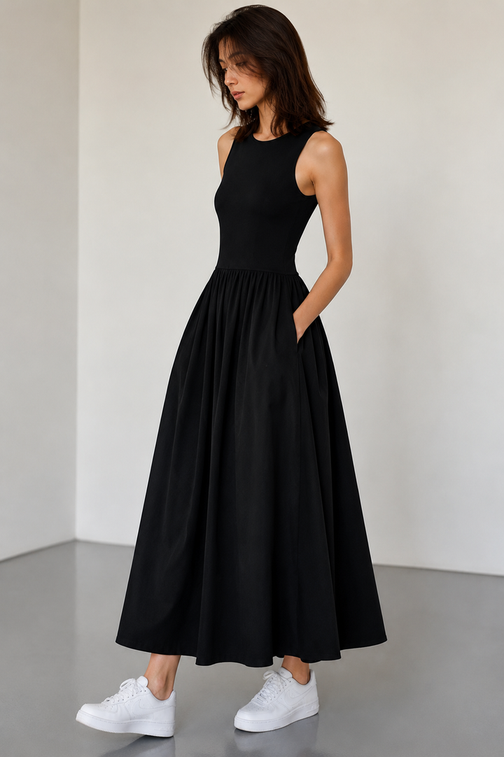 Women's Fitted Maxi Dress – With Belt, Suitable for Spring and Summer
