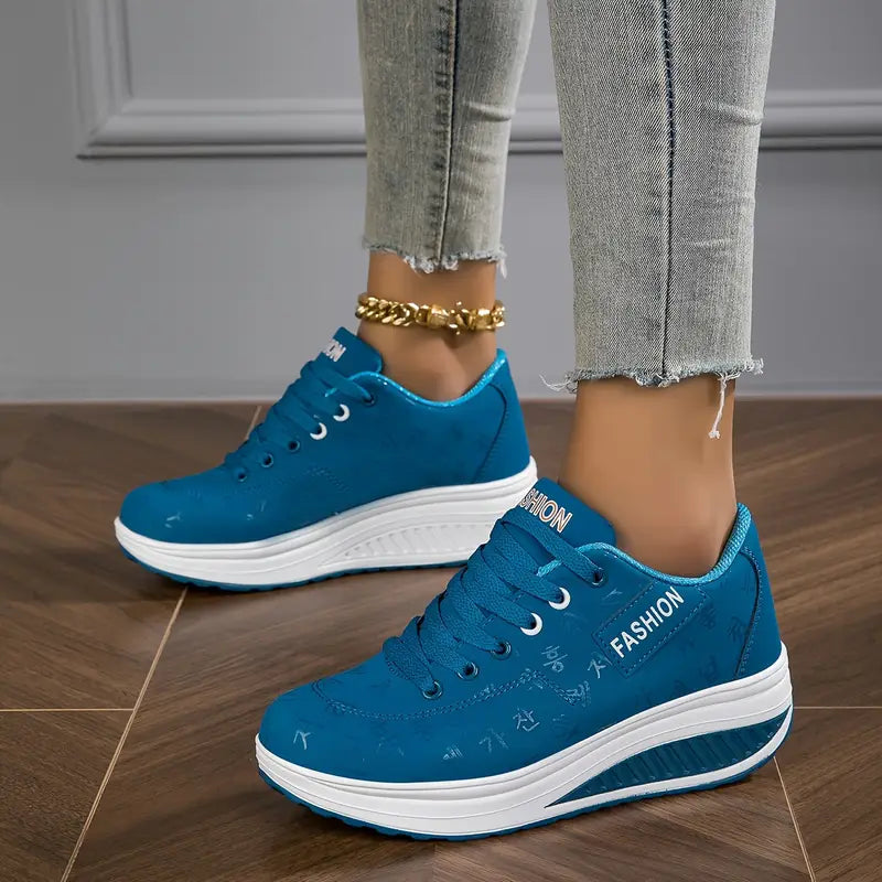 Women’s Sneakers with Wedge Sole, Synthetic Leather, Minimalist Laces