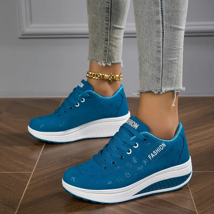 Women’s Sneakers with Wedge Sole, Synthetic Leather, Minimalist Laces