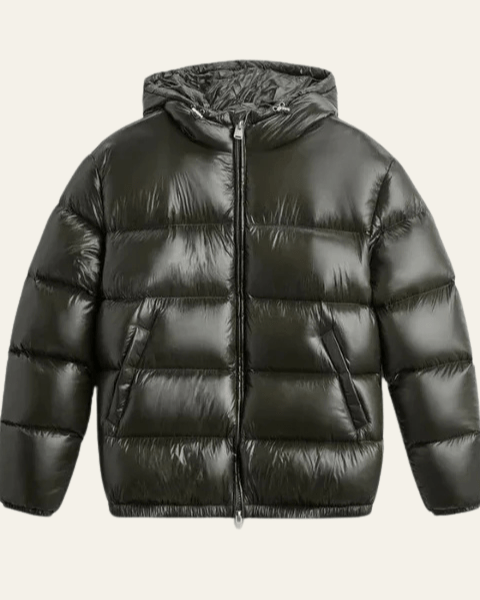 Men's Winter Jacket with Shiny Nylon and Goose Down Filling