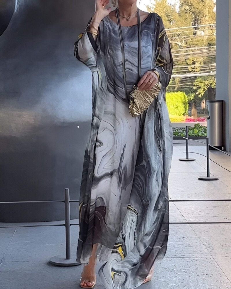 Oversized Maxi Dress with Round Neck for Women, view 2 - Elena Harper
