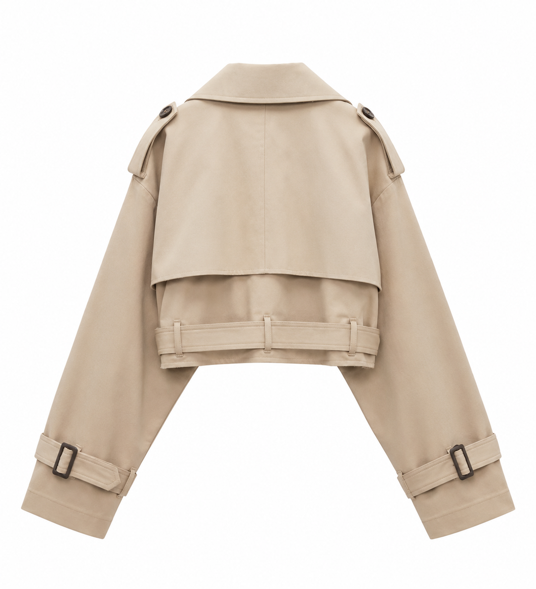 Women's Cropped Trench Coat – Beige Cotton, Lightweight Jacket for Spring and Autumn