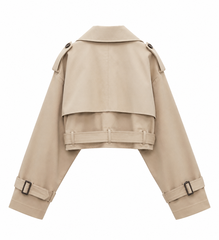 Women's Cropped Trench Coat – Beige Cotton, Lightweight Jacket for Spring and Autumn
