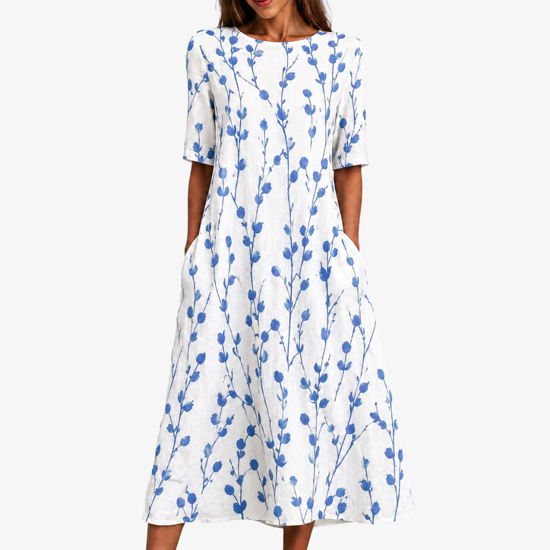 Women's Blue Meadow Breeze Midi Dress: Effortless Style & Pockets