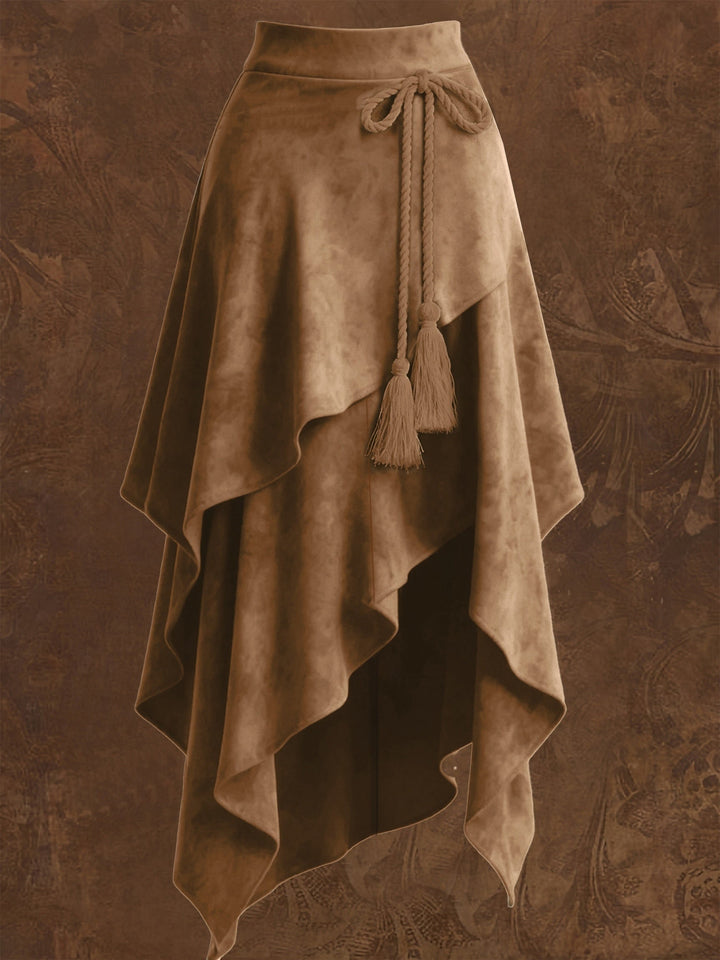 Mid-length Montarello Skirt for Women, Suede Look, Asymmetrical