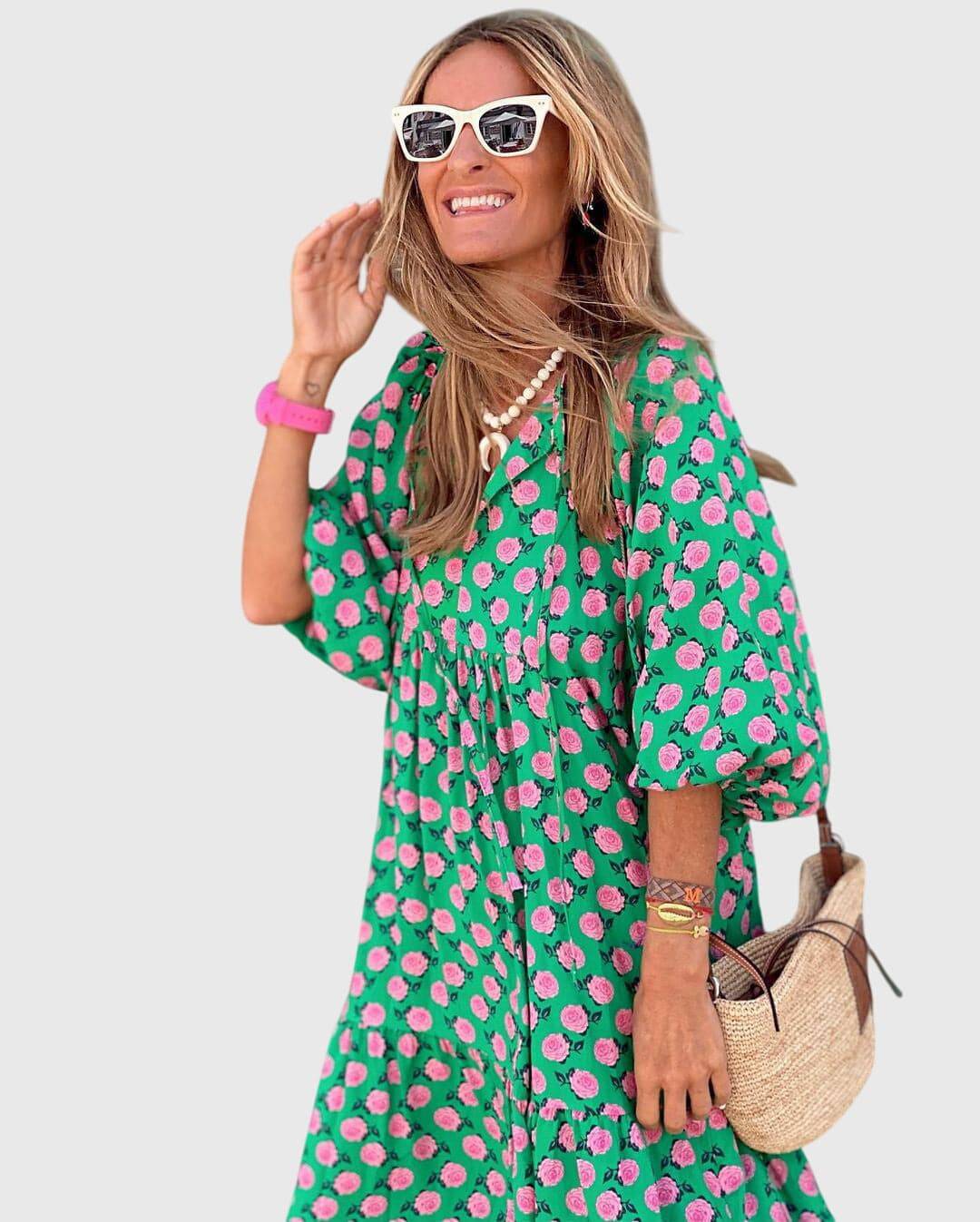 Sarah™ Boho Maxi Dress by Emma & Rose Cape Town, flowing fashion dress with bohemian style and intricate patterns.